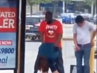 Chubby fucked at a bus stop