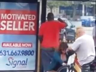Chubby fucked at a bus stop