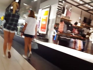 Candid voyeur hot blonde teen with mom shopping
